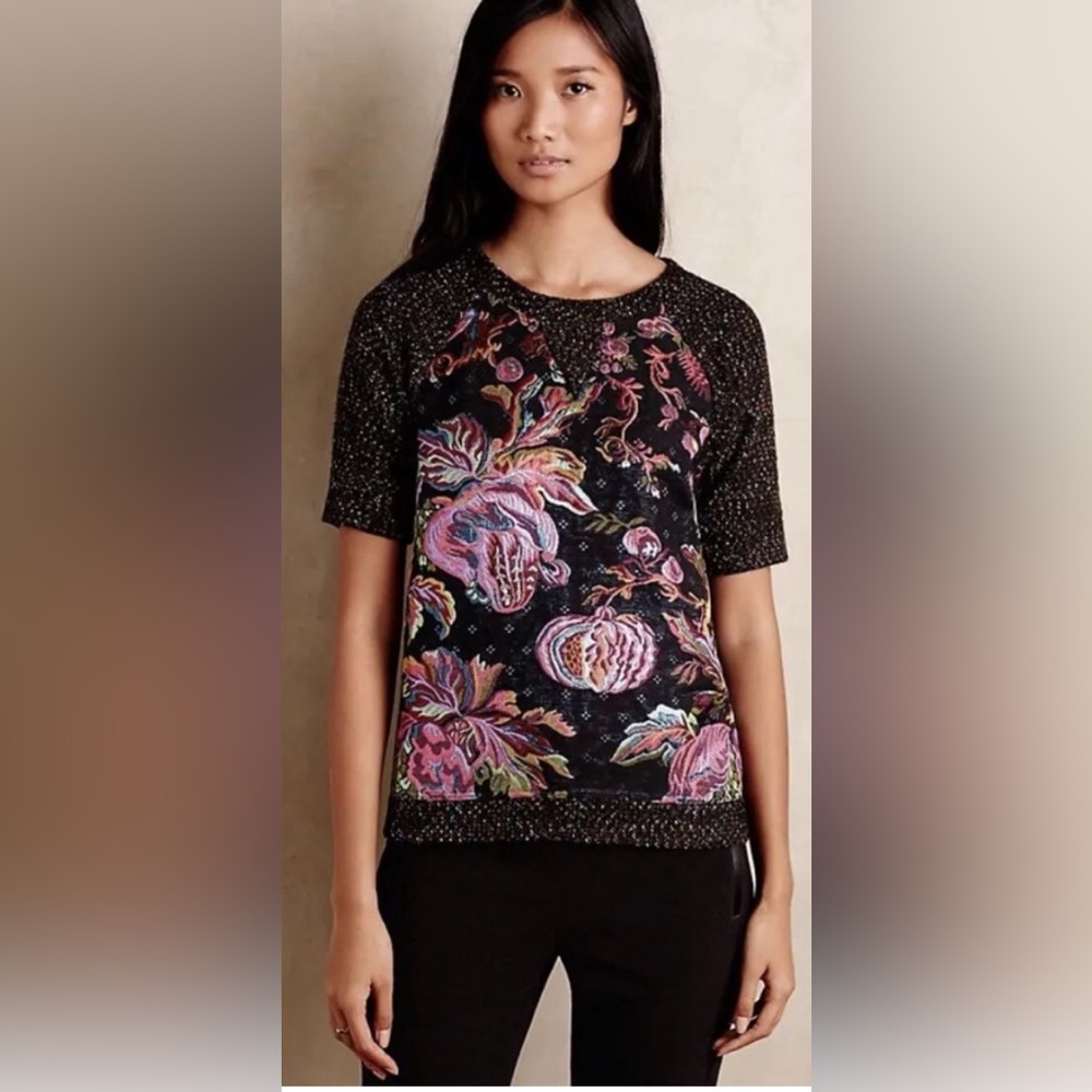 Anthropologie James Coviello Metallic Brocade Top